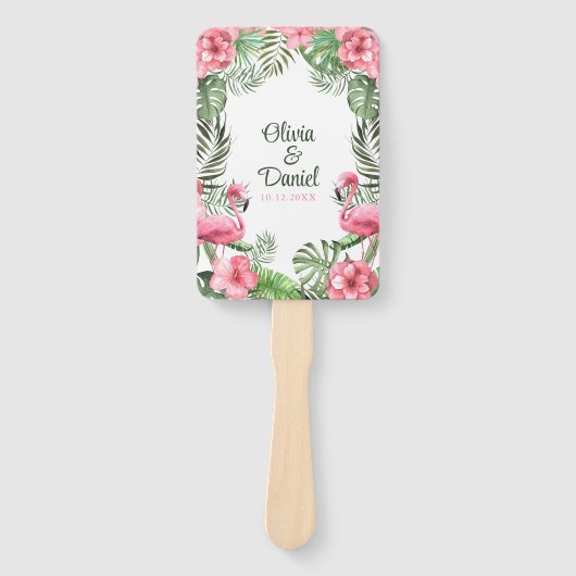 Pink Watercolor Tropical Flamingo Wedding Programm Fächer (Vorderseite)