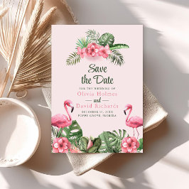 Pink Watercolor Tropischer Flamingo Save the Date Einladung