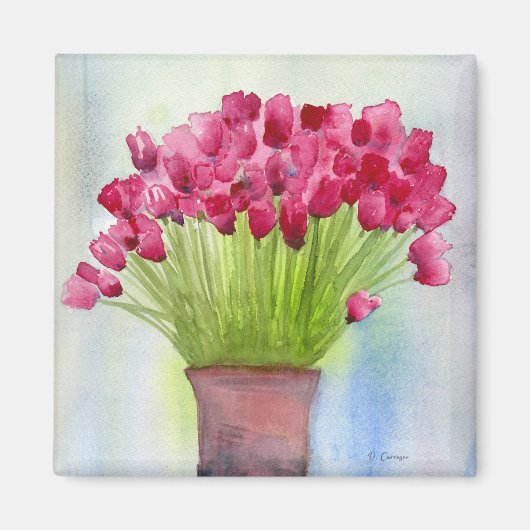 Pink Watercolor Tulip Floral Magnet (Vorne)