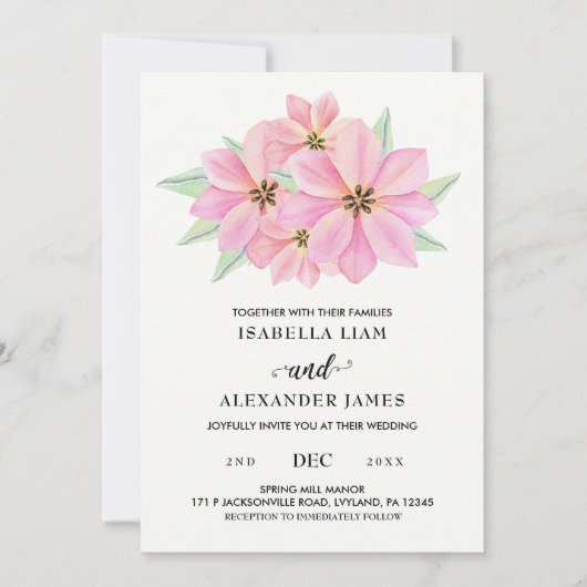 Pink Watercolor Tulips Hochzeit Einladung (Vorderseite)