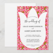 Pink Watercolor Tulips Hochzeit Einladung (Vorne/Hinten)