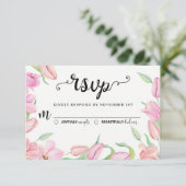 Pink Watercolor Tulips Hochzeit RSVP Karte (Stehend Vorderseite)