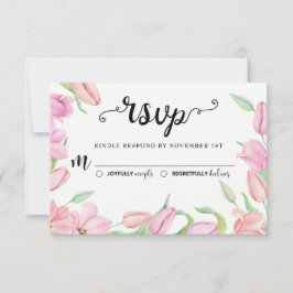 Pink Watercolor Tulips Hochzeit RSVP Karte