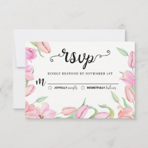 Pink Watercolor Tulips Hochzeit RSVP Karte
