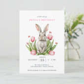Pink Watercolor Tulips Kaninchen Einladung (Stehend Vorderseite)