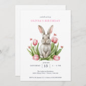 Pink Watercolor Tulips Kaninchen Einladung (Vorne/Hinten)