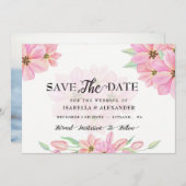 Pink Watercolor Tulips Save the Date Einladung (Vorne/Hinten)