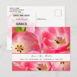 Pink Watercolor Tulips Save the Date Postkarte