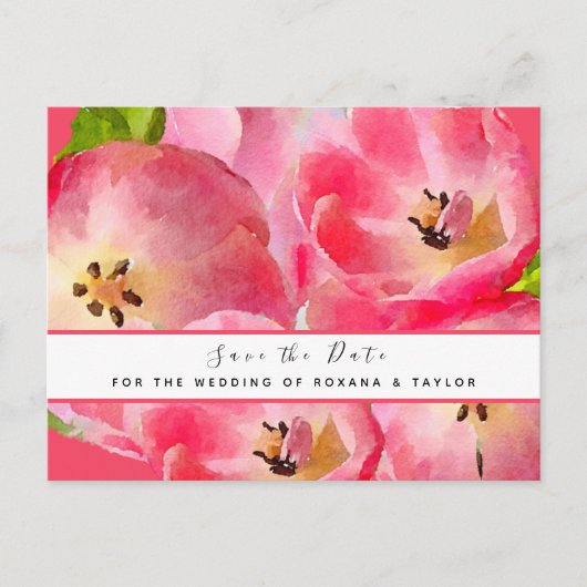 Pink Watercolor Tulips Save the Date Postkarte (Vorderseite)