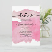 Pink Watercolor Twins Babydusche Einladung (Stehend Vorderseite)