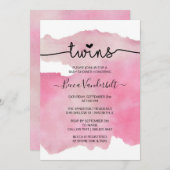 Pink Watercolor Twins Babydusche Einladung (Vorne/Hinten)