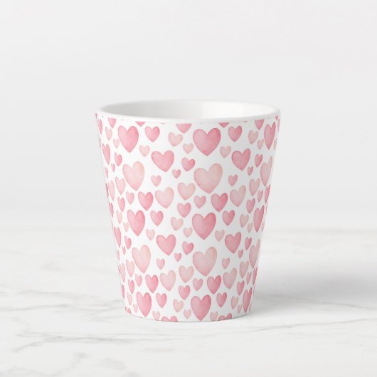 Pink Watercolor Valentine Hearts Milchtasse (Vorderseite)