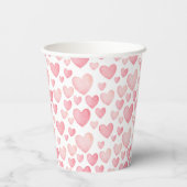 Pink Watercolor Valentine Hearts Pattern Pappbecher (Rückseite)