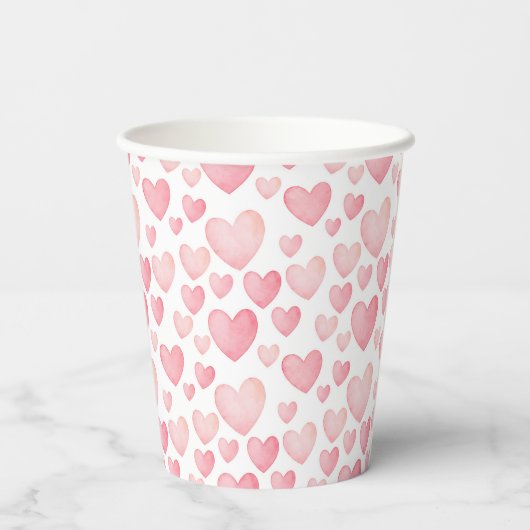 Pink Watercolor Valentine Hearts Pattern Pappbecher (Rückseite)