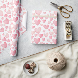 Pink Watercolor Valentine Hearts Wrapping Paper Geschenkpapier