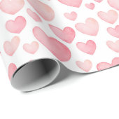 Pink Watercolor Valentine Hearts Wrapping Paper Geschenkpapier (Rolleneckpunkt)