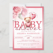 Pink Watercolor Valentine Teddy Bear Baby Shower Magneteinladung (Vorderseite)