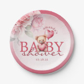Pink Watercolor Valentine Teddy Bear Baby Shower Pappteller (Vorderseite)