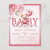 Pink Watercolor Valentine Teddy Bear Baby Shower Postkarte (Vorderseite)