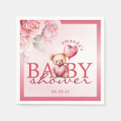 Pink Watercolor Valentine Teddy Bear Baby Shower Serviette (Vorderseite)