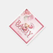 Pink Watercolor Valentine Teddy Bear Baby Shower Serviette (Ecke)