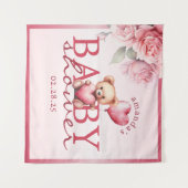 Pink Watercolor Valentine Teddy Bear Baby Shower Wandteppich (Vorderseite (Horizontal))