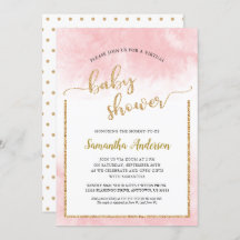 Pink Watercolor Virtual Baby Dusche Gold Glitzer