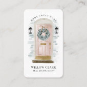 Pink Watercolor Vordertür Wreath Real Anwesen Visitenkarte (Vorderseite)