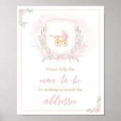 Pink Watercolor Wappen Baby Shower Envelope Statio Poster (Vorne)