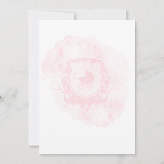 Pink Watercolor Wappen Babydusche Einladung (Rückseite)