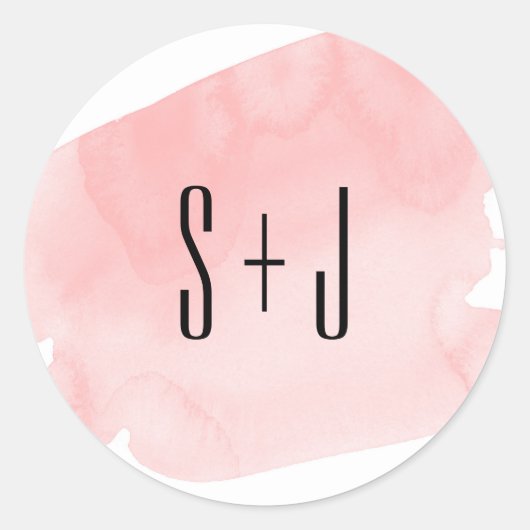 Pink Watercolor Wash Hochzeitsticker Runder Aufkleber (Vorderseite)