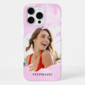 Pink Watercolor Wash Personalized Photo with Name iPhone Hülle (Rückseite)