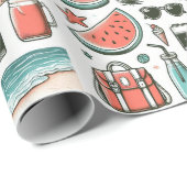 Pink Watercolor Wassermelone Sommerfrische Frucht Geschenkpapier (Rolleneckpunkt)