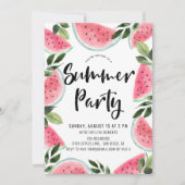 Pink Watercolor Watermelon Sommer-Party Einladung (Vorderseite)