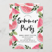 Pink Watercolor Watermelon Sommer-Party Einladung (Vorne/Hinten)