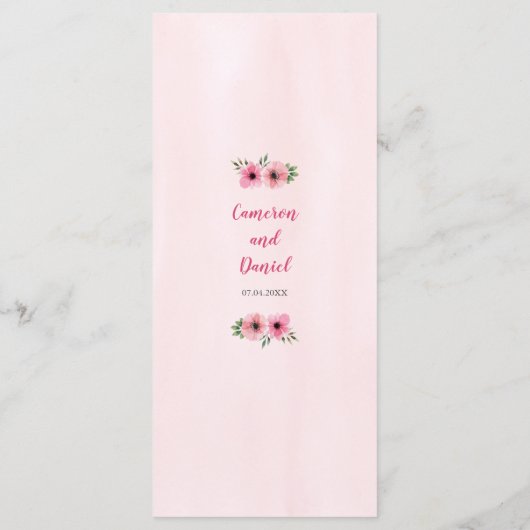 Pink Watercolor Wedding Cake Menu Menükarte (Rückseite)