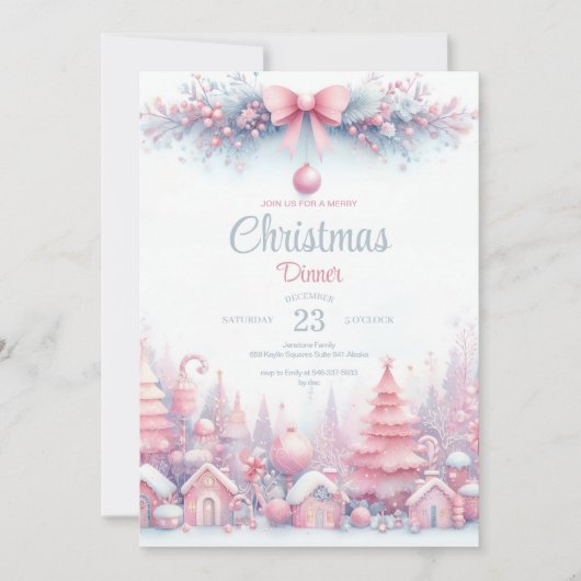 Pink Watercolor Weihnachts-Abendessen Einladung (Vorderseite)