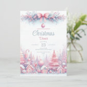 Pink Watercolor Weihnachts-Abendessen Einladung (Stehend Vorderseite)