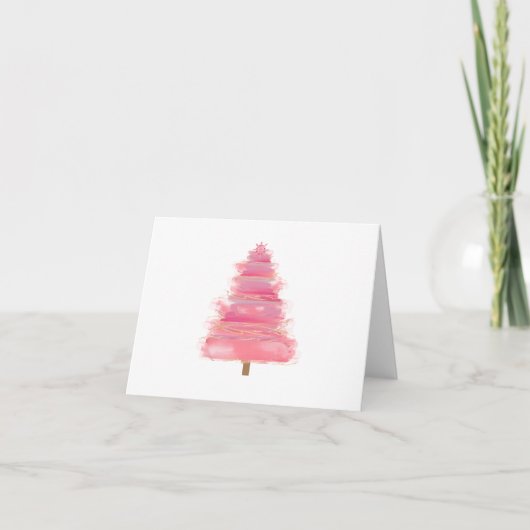 Pink Watercolor Weihnachtsbaum Karte (Vorderseite)