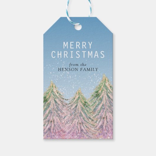 Pink Watercolor Weihnachtsbaum Künstlerisch Geschenkanhänger (Vorderseite)