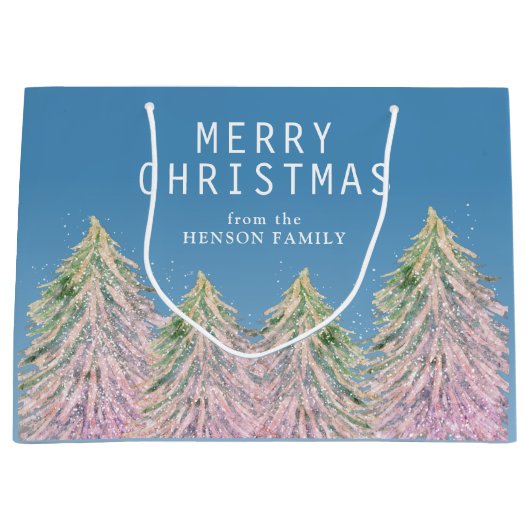 Pink Watercolor Weihnachtsbaum Künstlerisch Große Geschenktüte (Vorderseite)