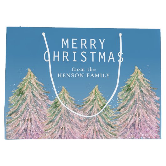 Pink Watercolor Weihnachtsbaum Künstlerisch Große Geschenktüte (Rückseite)