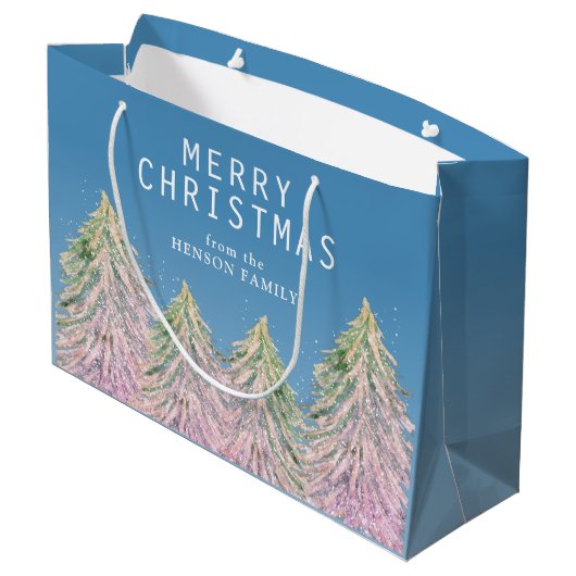 Pink Watercolor Weihnachtsbaum Künstlerisch Große Geschenktüte (Rückseite Schrägansicht)