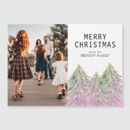 Pink Watercolor Weihnachtsbaum Künstlerische Fotok Magnetkarte