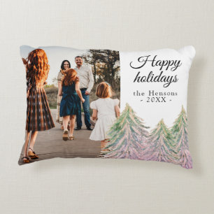 Pink Watercolor Weihnachtsbaum Künstliches Foto Dekokissen