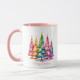 Pink Watercolor Weihnachtsbaum Tasse