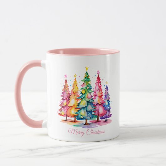 Pink Watercolor Weihnachtsbaum Tasse (Links)