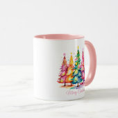 Pink Watercolor Weihnachtsbaum Tasse (VorderseiteRechts)