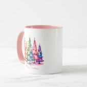 Pink Watercolor Weihnachtsbaum Tasse (Vorderseite Links)