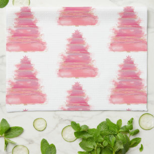 Pink Watercolor Weihnachtsbaum Tee Geschirrtuch
